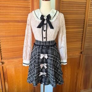 Liz Lisa J-Fashion Jirai Kei Ryosan Dysty Pink Lace & Black Tweed Dress S